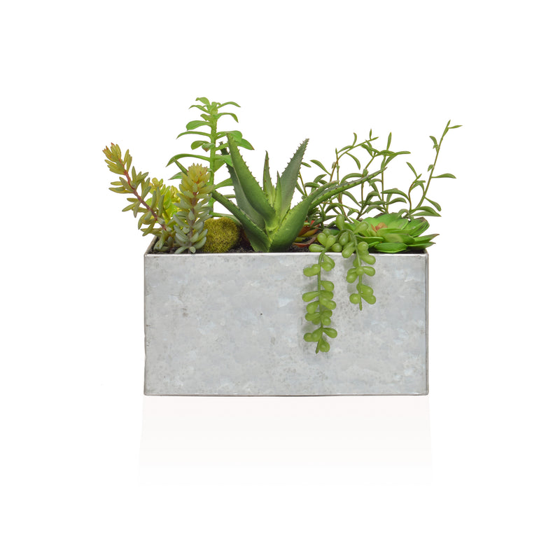 Artificial Succulent Mix in Steel Trough 22CM Artificial Elegance