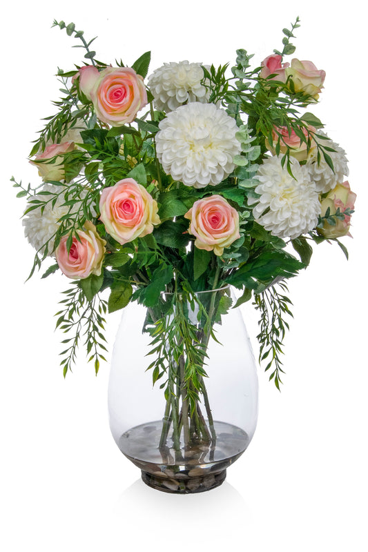 Chrysanthemum and Roses in Vase Artificial Elegance