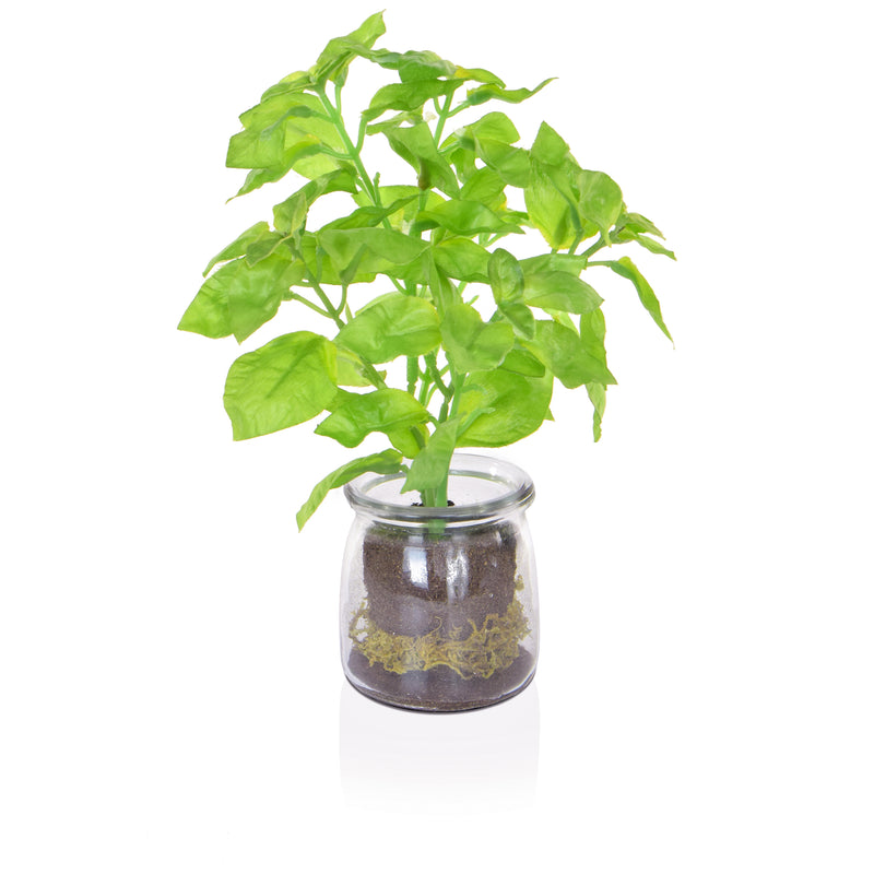 Artificial Green Basil in Glass Vase Artificial Elegance