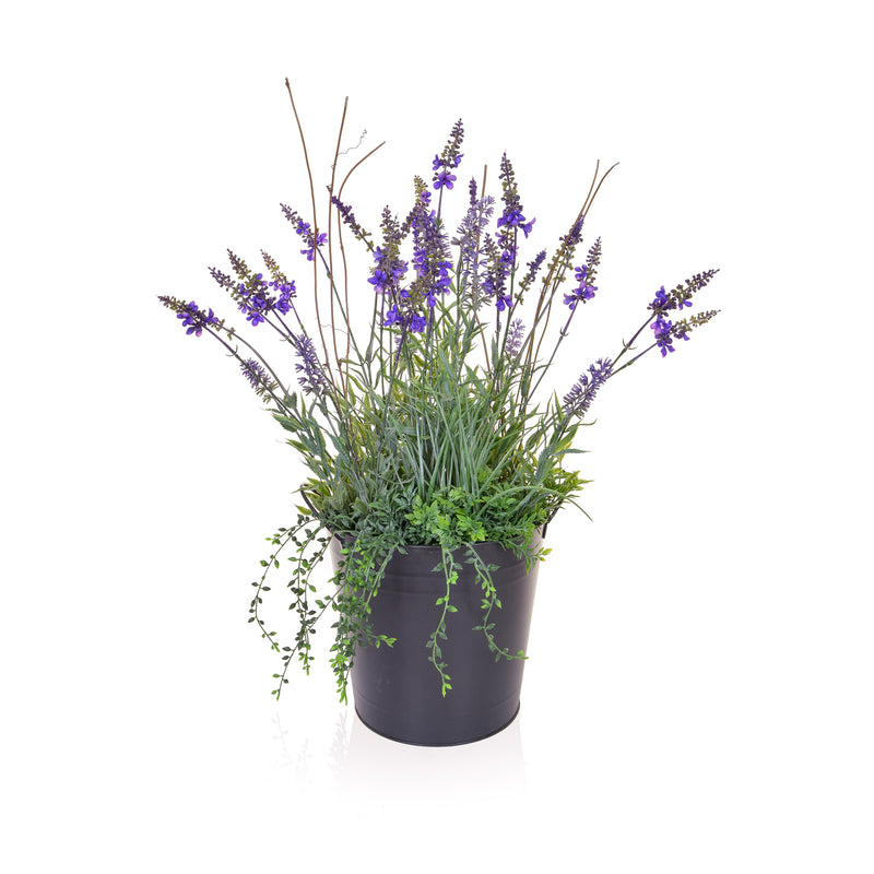 Artificial Lavender in Metal Pot 60cm Artificial Elegance