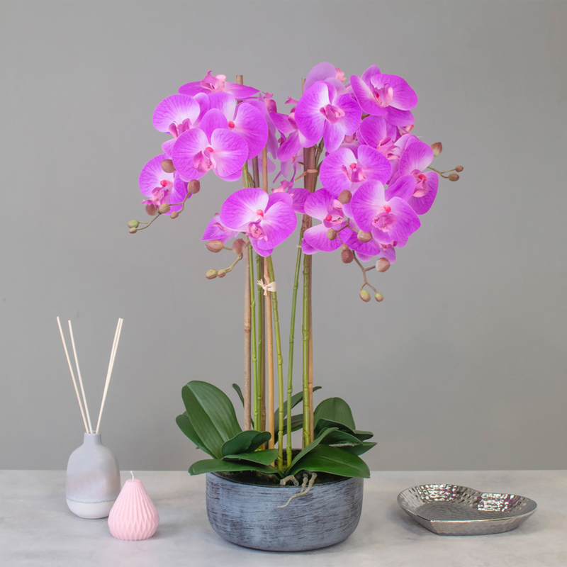 Artificial Phalaenopsis Orchid in Pink, in Pre-Potted bowl Artificial Elegance