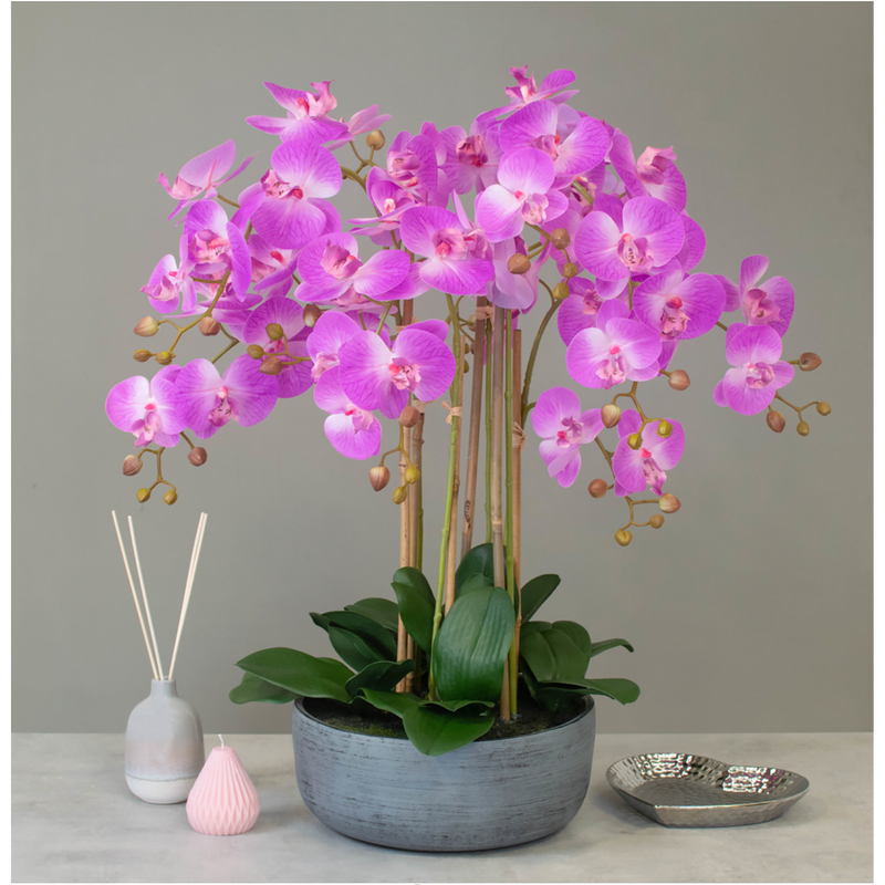 Artificial Phalaenopsis Orchid in Pink, in Pre-potted bowl Artificial Elegance