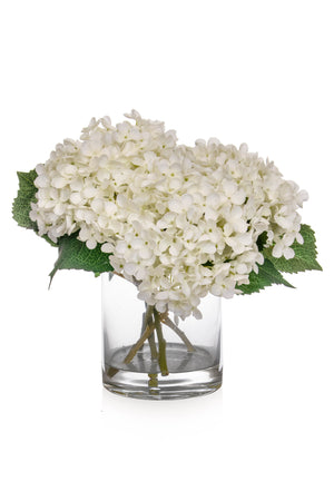 Artificial White Hydrangea Stems in Glass Vase Artificial Elegance