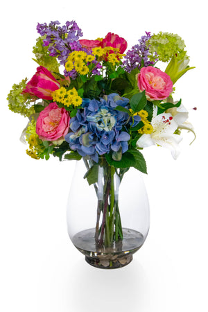 Artificial Flower arrangement in Glass Vase Artificial Elegance